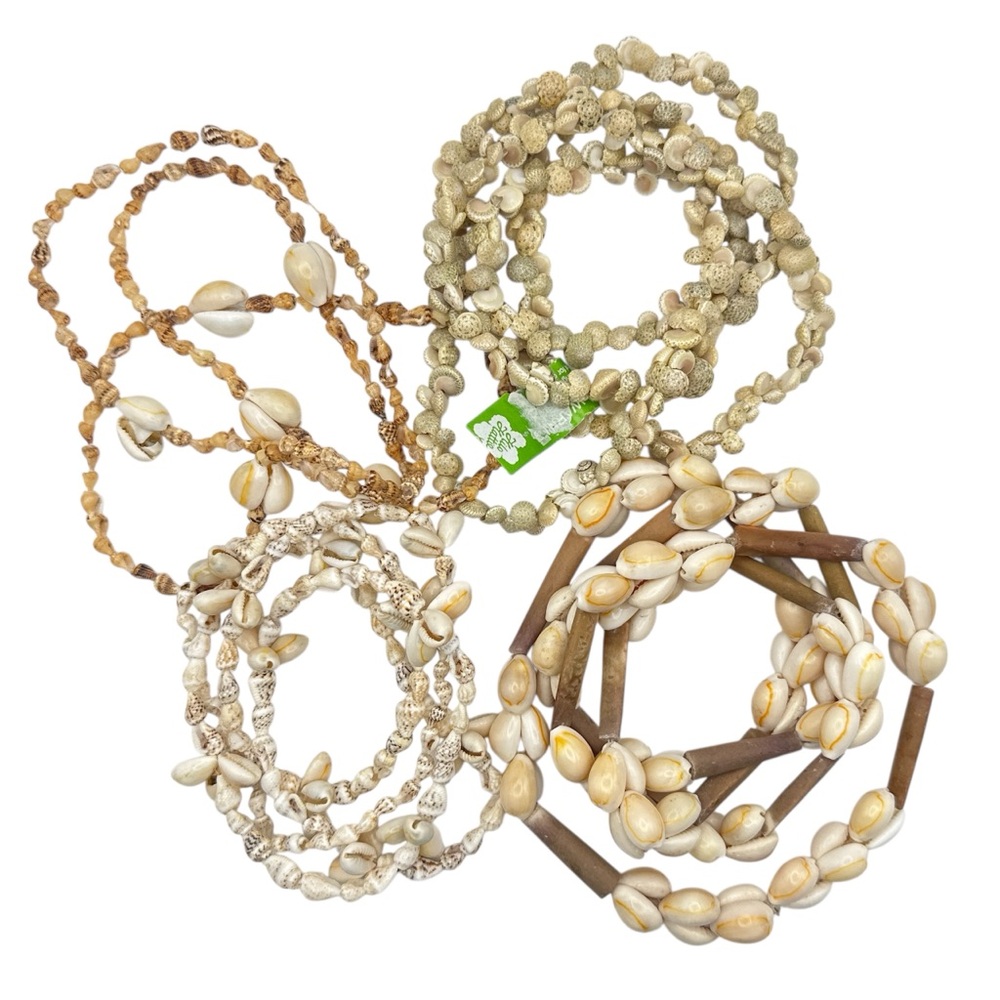 Boho Seashell Beaded Necklace Bundle Lot Coastal Shell Bead Necklaces 4